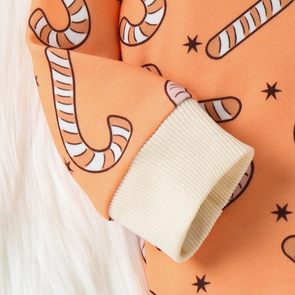 Christmas Baby Boy/Girl Allover Candy Cane Print Long-sleeve Romper Orange big image 4