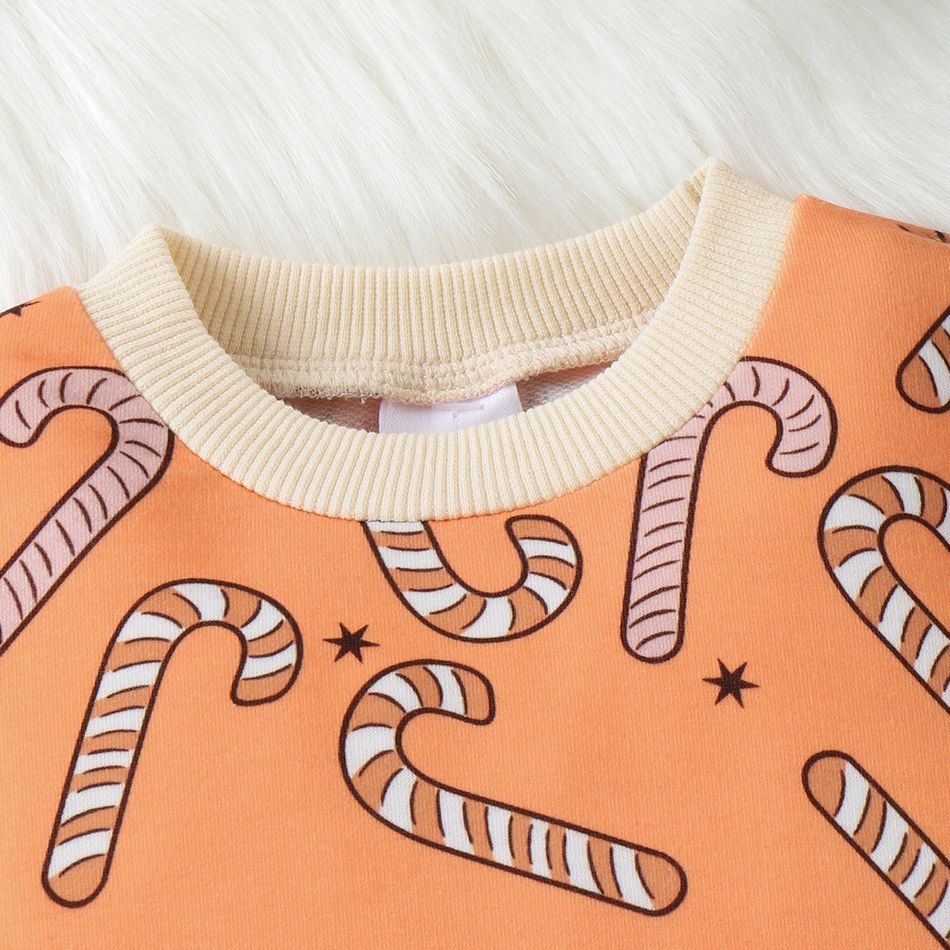 Christmas Baby Boy/Girl Allover Candy Cane Print Long-sleeve Romper Orange big image 3