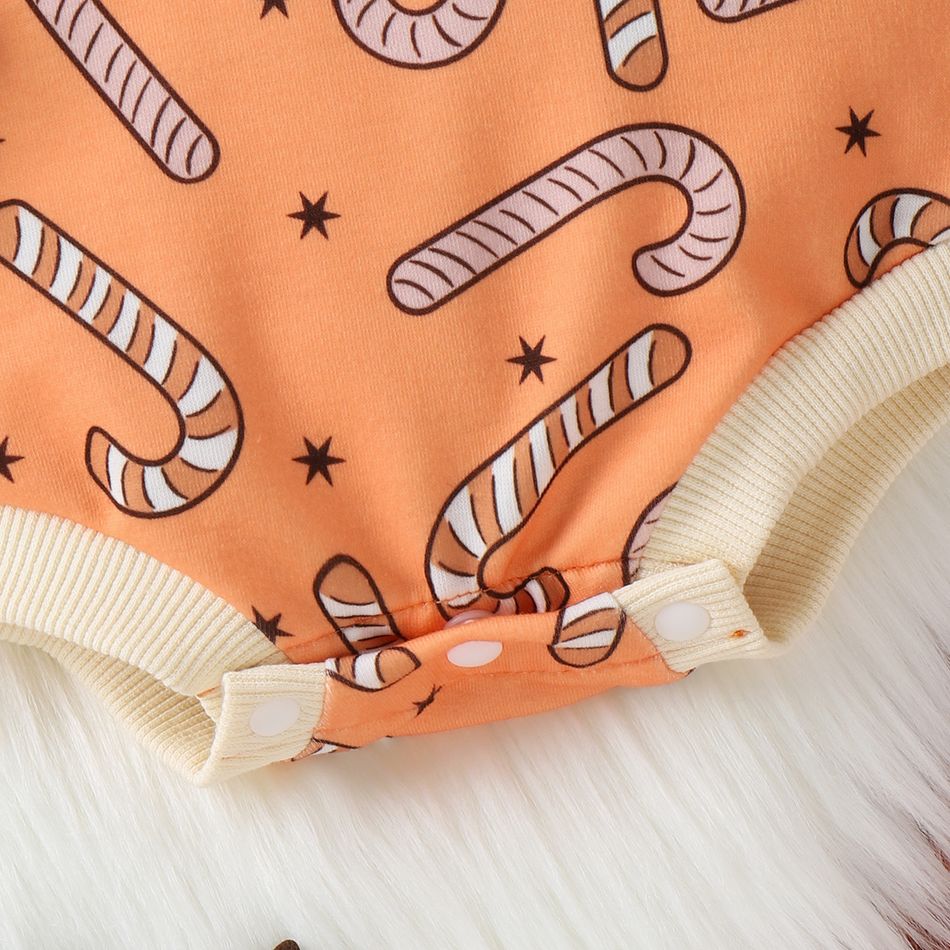 Christmas Baby Boy/Girl Allover Candy Cane Print Long-sleeve Romper Orange big image 5