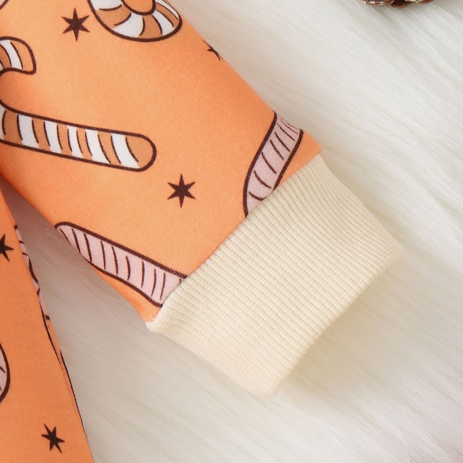 Christmas Baby Boy/Girl Allover Candy Cane Print Long-sleeve Romper Orange big image 6