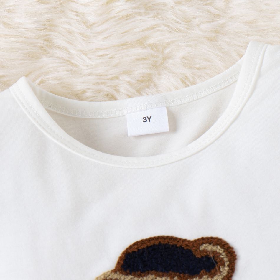2pcs Toddler Girl Playful Bear Embroidered Tee and Plaid Skirt Set White big image 4