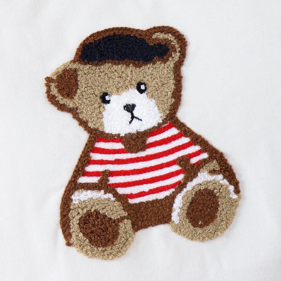 2pcs Toddler Girl Playful Bear Embroidered Tee and Plaid Skirt Set White big image 5