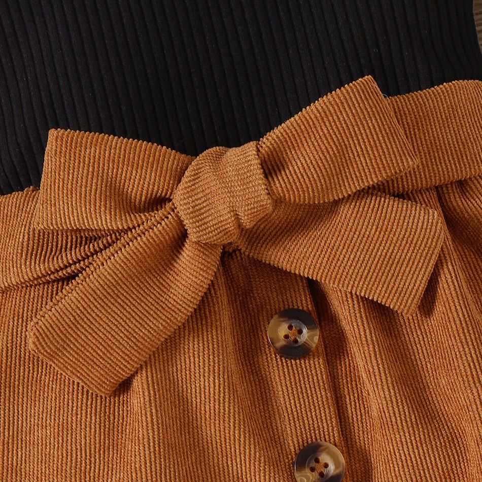 3pcs Toddler Girl Sweet Mesh Sleeve Tee and Button Design Skirt & Belt Set Black big image 6