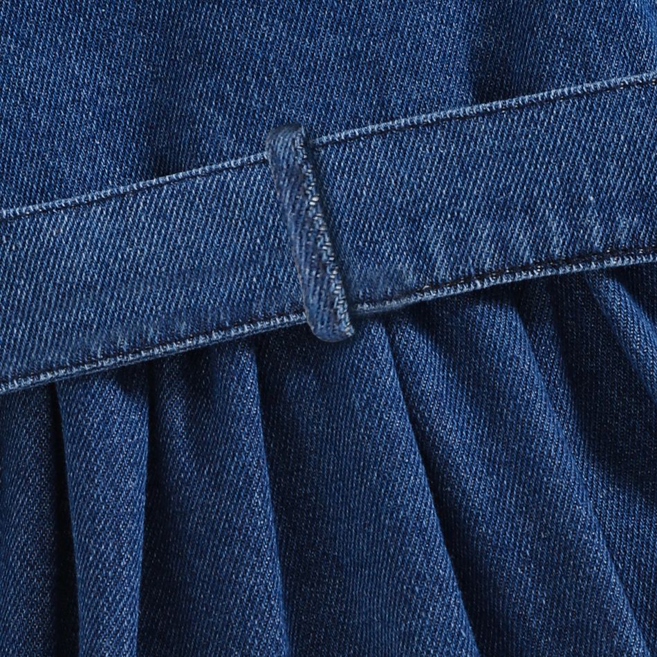 Baby Girl Sherpa Fleece Spliced Denim Belted Long-sleeve Button Front Dress Blue big image 8