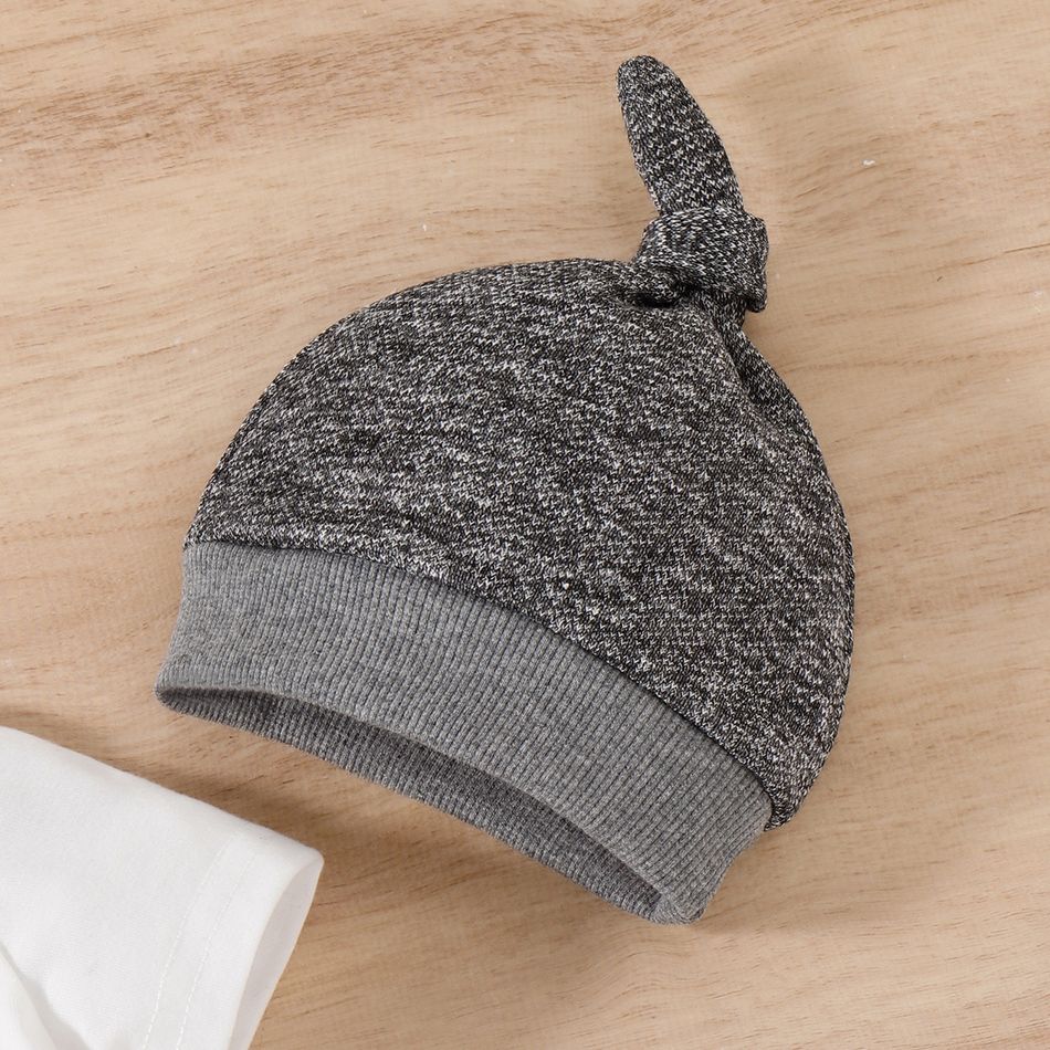 3pcs Baby Boy Short-sleeve Letter Print Romper and Heathered Pants & Hat Set Flecked Grey