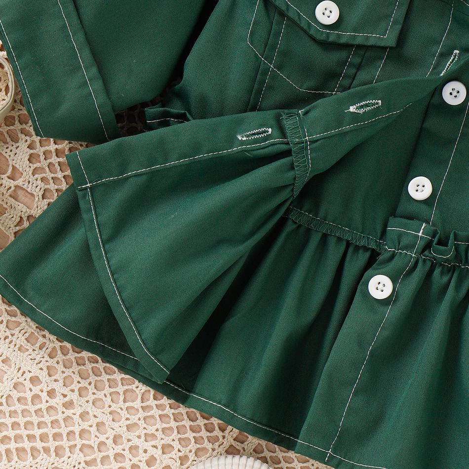 Baby Girl Solid Frill Trim Button Up Jacket Green big image 5