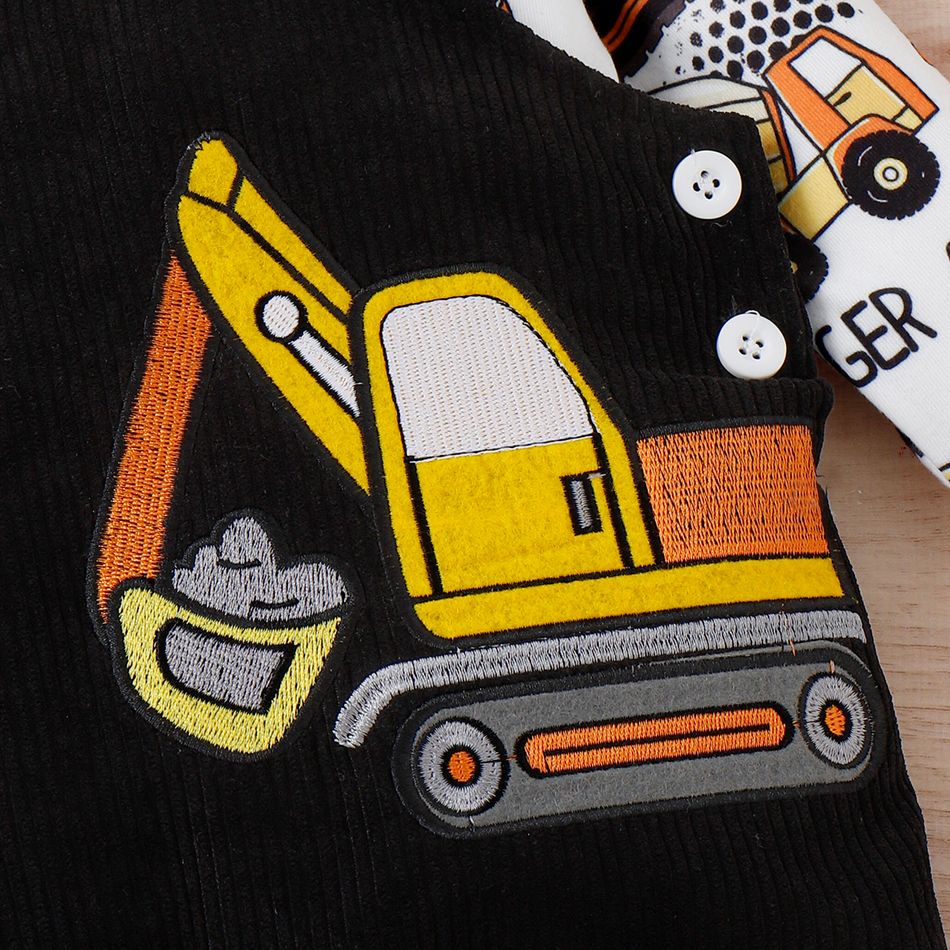 2pcs Baby Boy Allover Excavator Print Long-sleeve Tee and Overalls Pants Set Black big image 5
