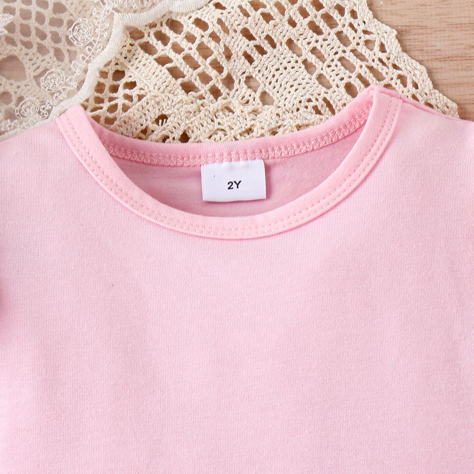 2pcs Toddler Girl Sweet Flutter-sleeve Tee and Stripe Belted Shorts Set Pink big image 3