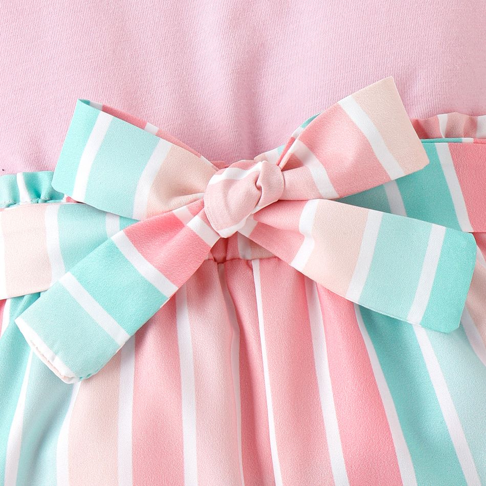 2pcs Toddler Girl Sweet Flutter-sleeve Tee and Stripe Belted Shorts Set Pink big image 5