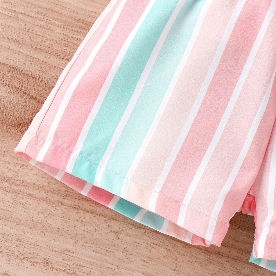 2pcs Toddler Girl Sweet Flutter-sleeve Tee and Stripe Belted Shorts Set Pink big image 6