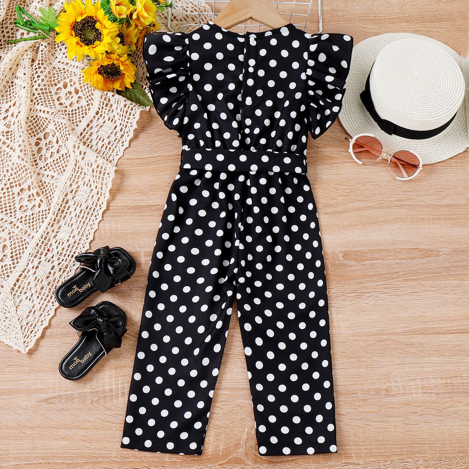 2pcs Toddler Girl Trendy Polka dots Flutter-sleeve Jumpsuits & Belt Black big image 2