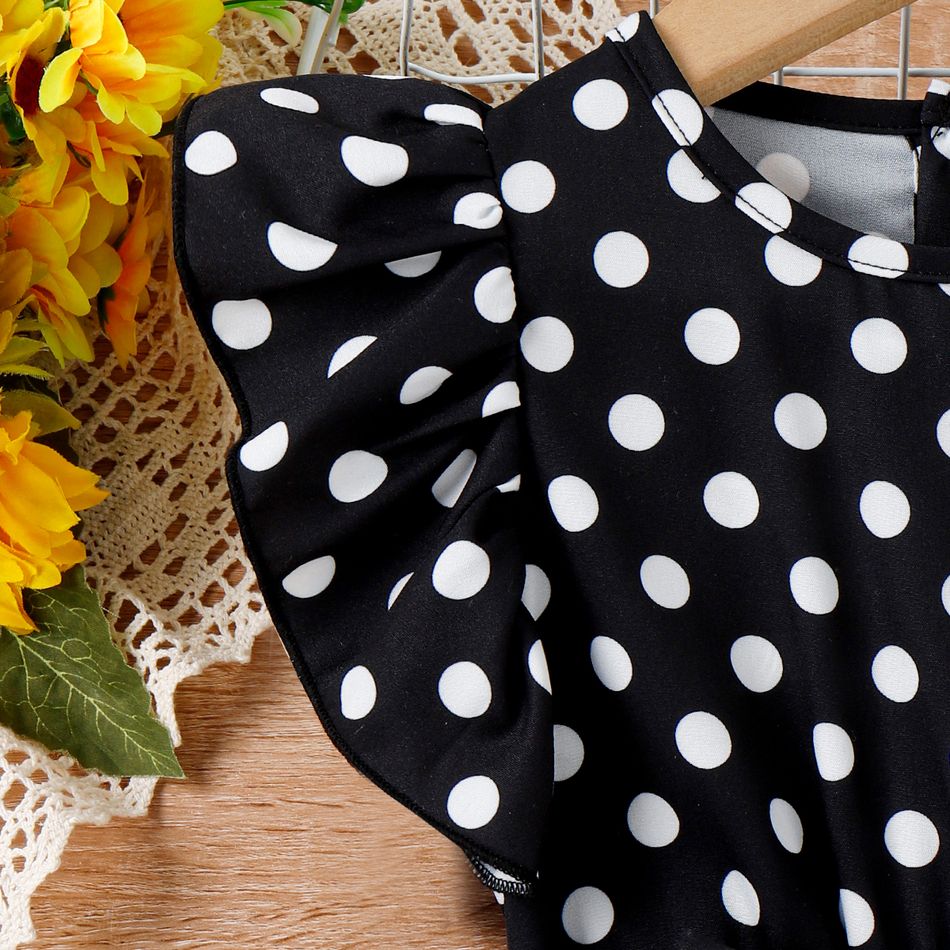 2pcs Toddler Girl Trendy Polka dots Flutter-sleeve Jumpsuits & Belt Black big image 5