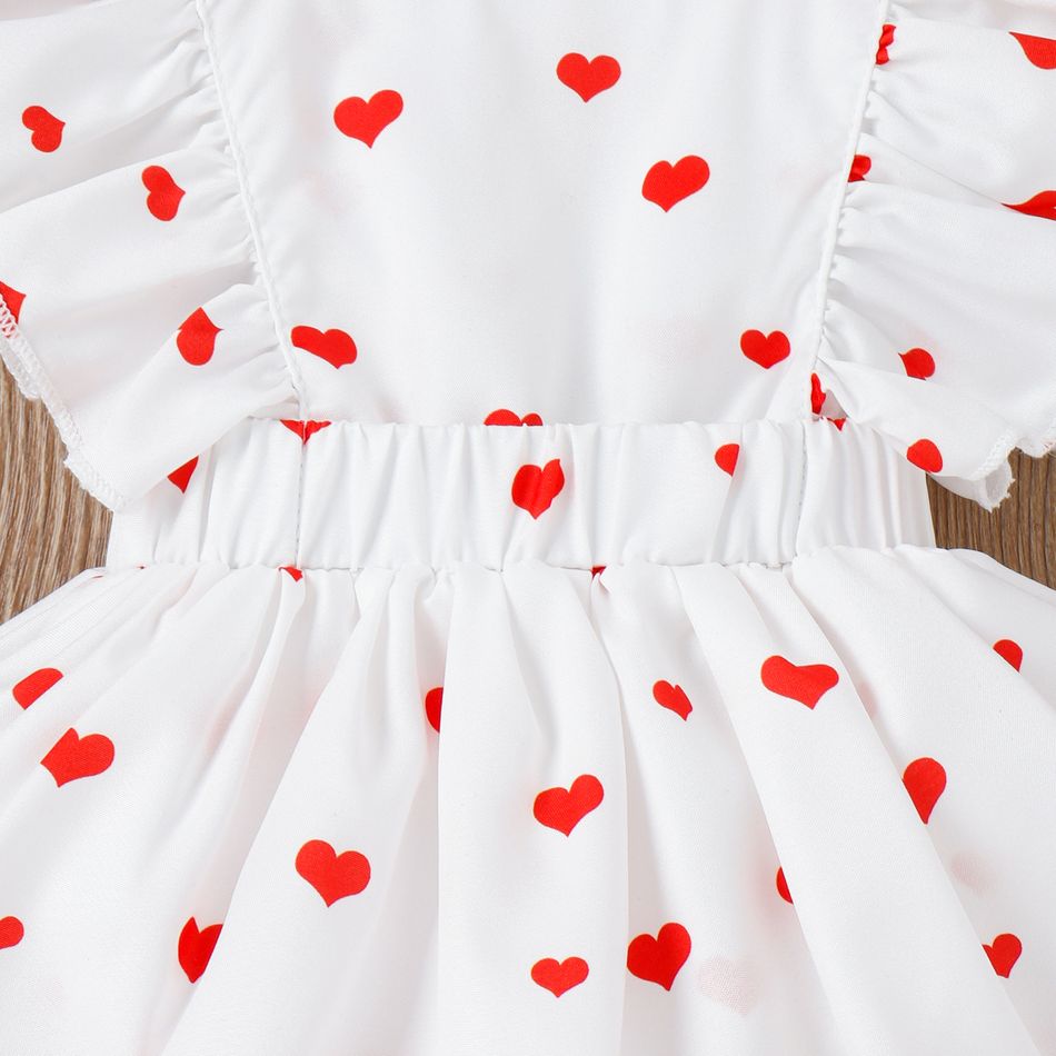 2pcs Baby Girl Allover Heart Print Ruffled Sleeveless Romper & Headband Set White big image 5