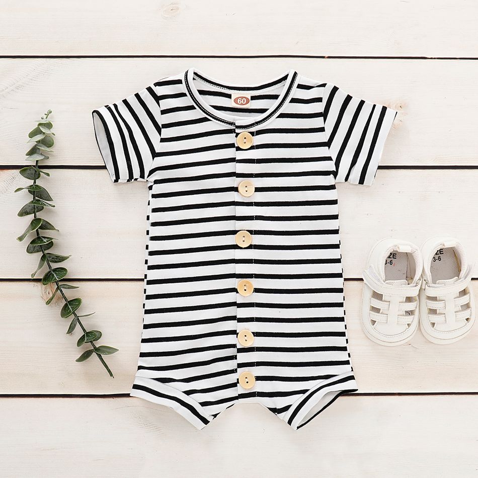 100% Cotton Striped Short-sleeve Baby Romper Black/White big image 2