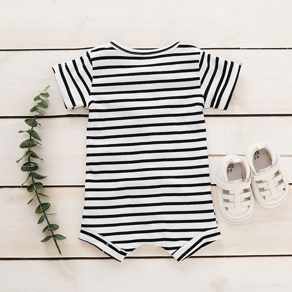 100% Cotton Striped Short-sleeve Baby Romper Black/White big image 3