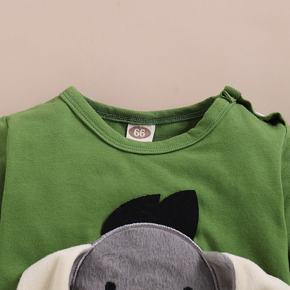 Donkey Embroidery 3D Ear Design Long-sleeve Green Baby Jumpsuit Green big image 4