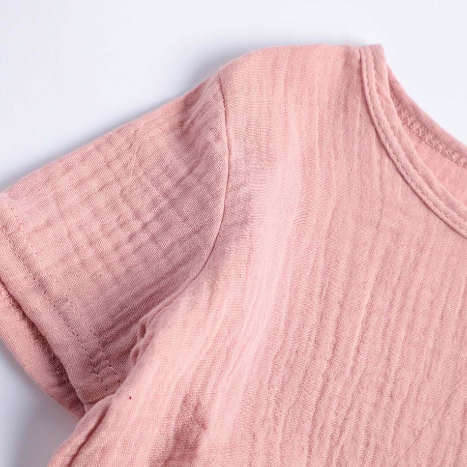 Crepe 2pcs Solid Short-sleeve Baby Set Pink big image 5
