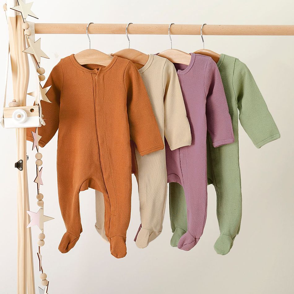Baby Boy/Girl 95% Cotton Ribbed Long-sleeve Footed Snap Jumpsuit Light Green big image 8
