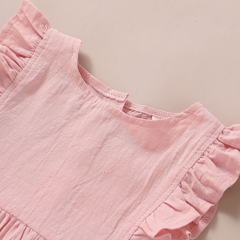 Solid Ruffle Decor Sleeveless Baby Jumpsuit Light Pink big image 3