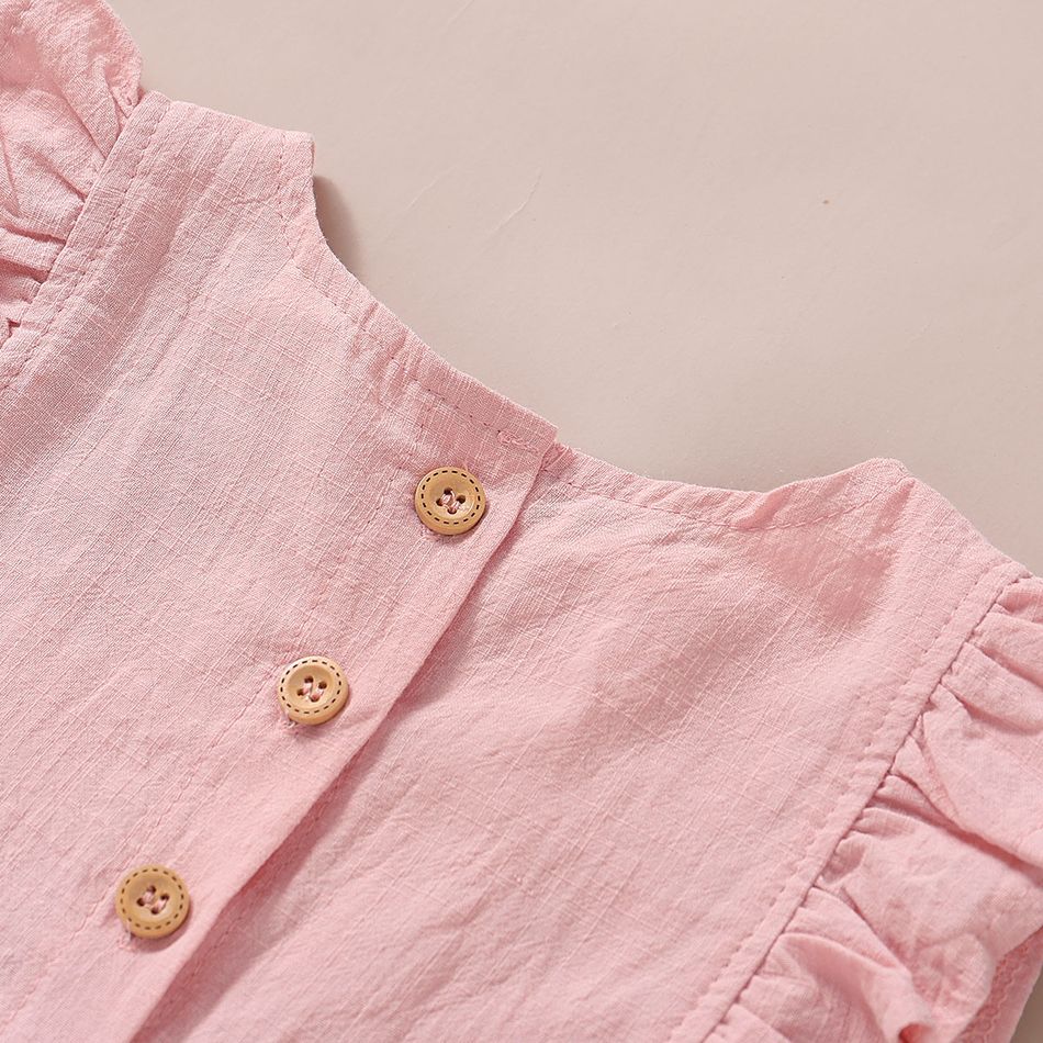 Solid Ruffle Decor Sleeveless Baby Jumpsuit Light Pink big image 5