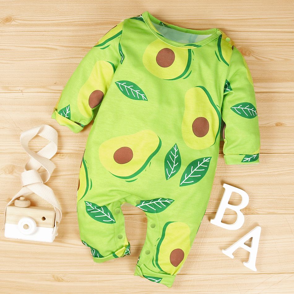 Avocado Allover Long-sleeve Green Baby Jumpsuit Green big image 2