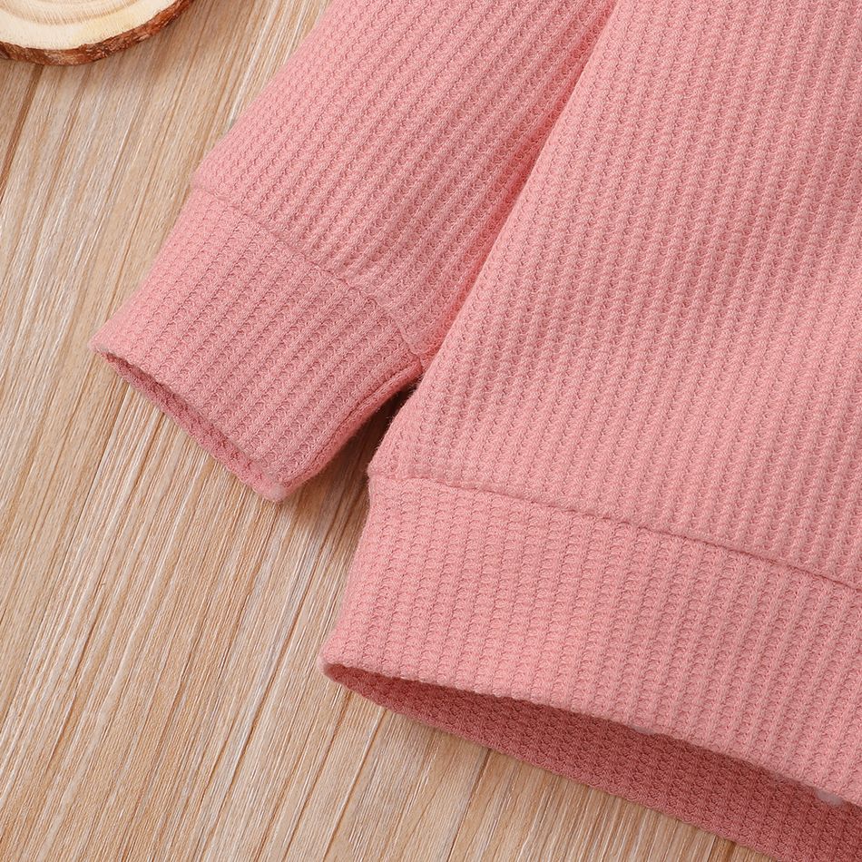 Baby 2pcs Solid Waffle Long-sleeve Sweatshirt and Trouser Set Light Pink big image 5