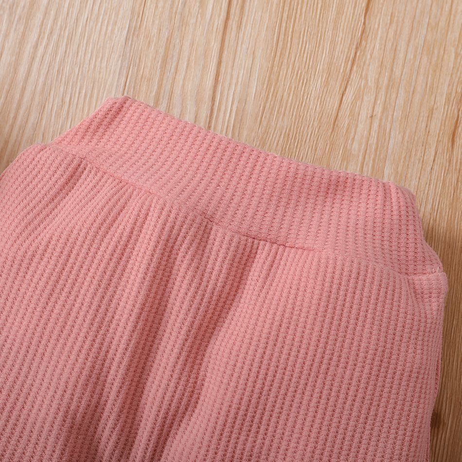 Baby 2pcs Solid Waffle Long-sleeve Sweatshirt and Trouser Set Light Pink big image 6