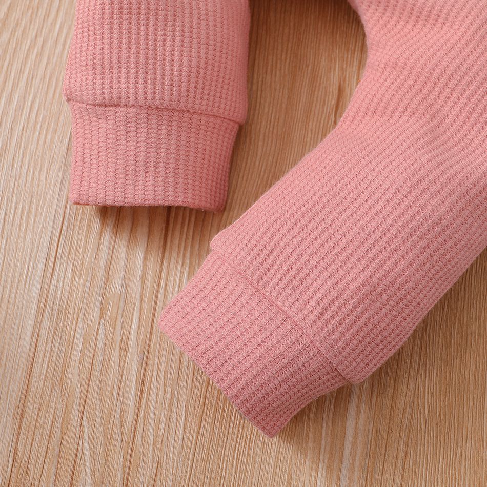Baby 2pcs Solid Waffle Long-sleeve Sweatshirt and Trouser Set Light Pink big image 7