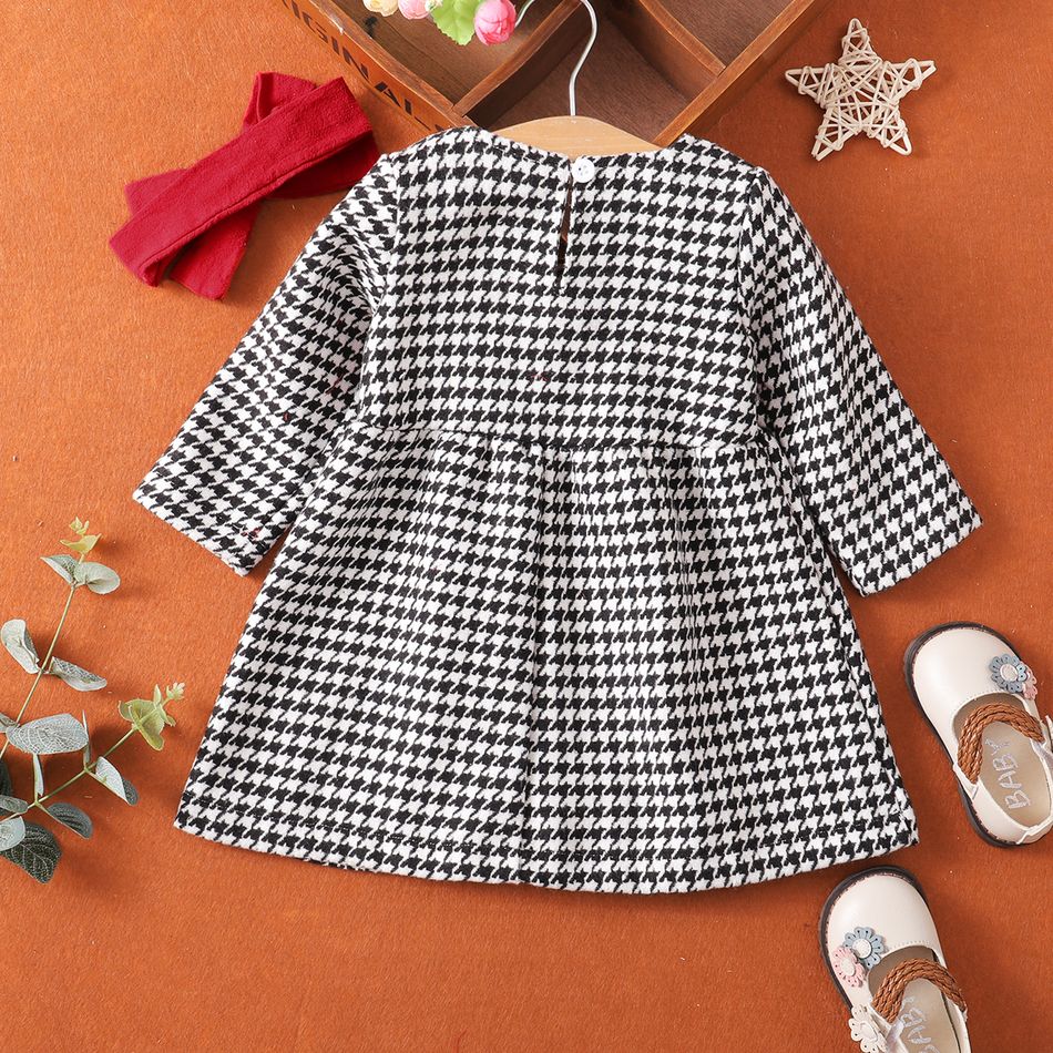 Baby 2pcs Cashmere Wool Houndstooth Plaid Long-sleeve Bowknot Dress Black/White/Red big image 5