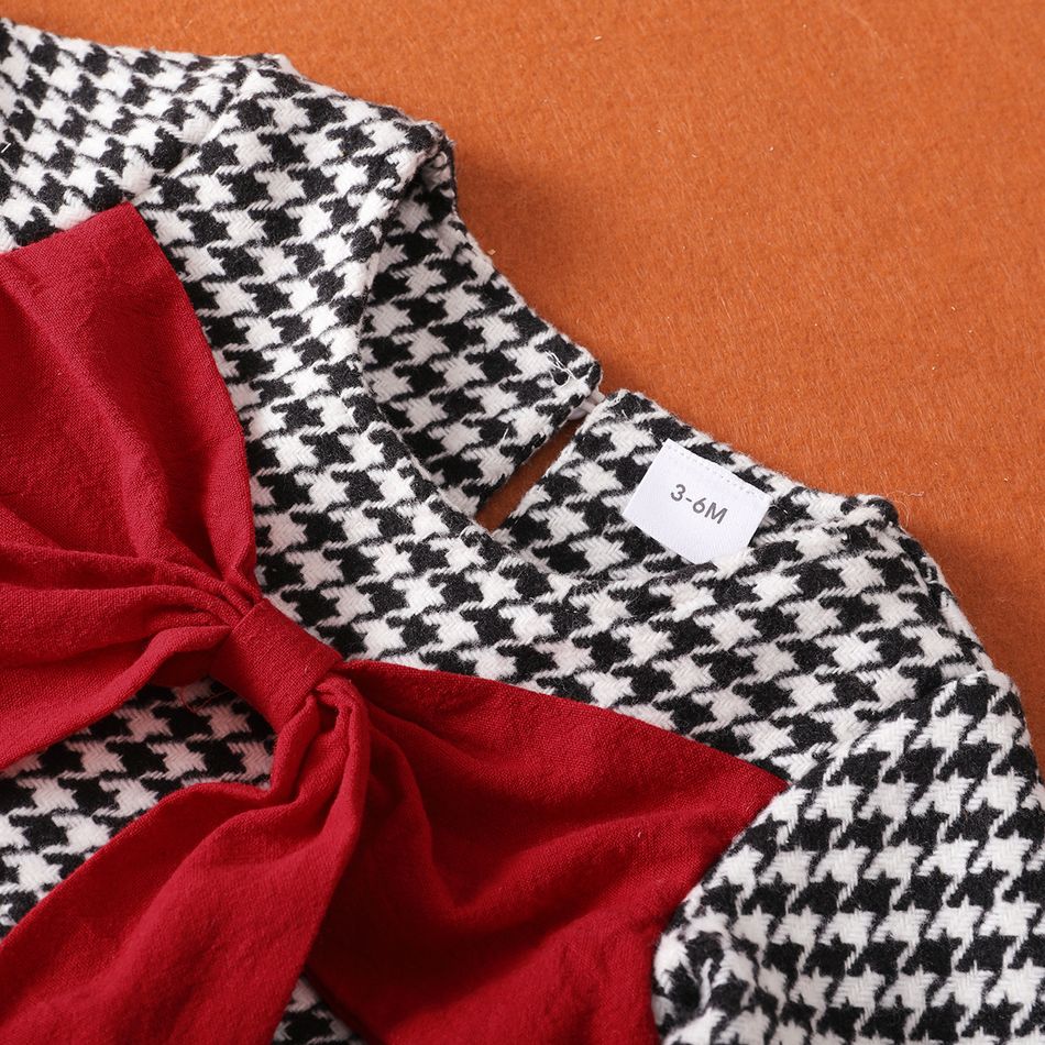 Baby 2pcs Cashmere Wool Houndstooth Plaid Long-sleeve Bowknot Dress Black/White/Red big image 7