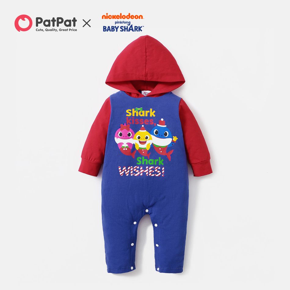 Baby Shark Christmas Cotton Graphic Hooded Jumpsuit for Baby Deep Blue