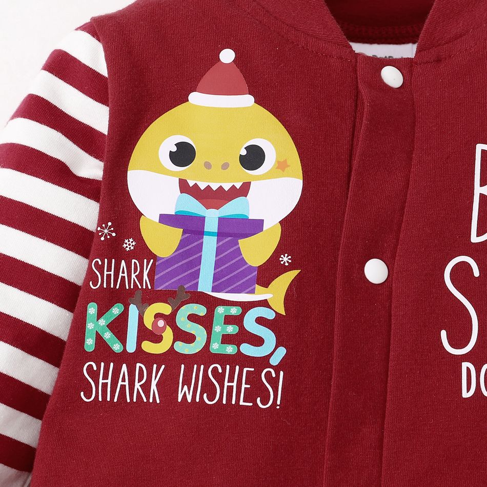 Baby Shark Baby Boy/Girl Stripe Cotton Christmas Jumpsuit Red big image 5
