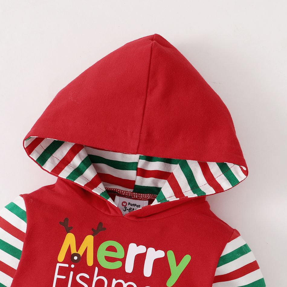 Baby Shark Baby Boy/Girl Stripe and Tree Christmas Jumpsuit Red big image 4