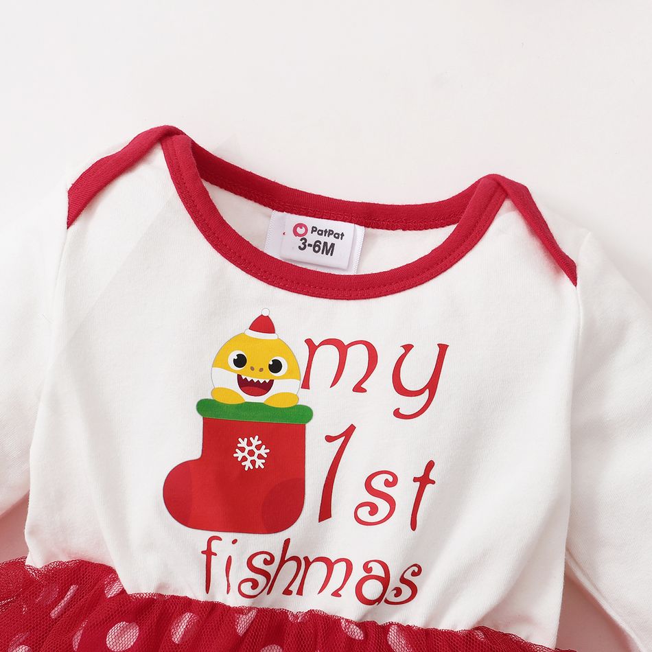 Baby Shark 2-piece Baby Girl 1st Christmas Polka dots bodysuit tutu dress with headband احمر ابيض big image 4