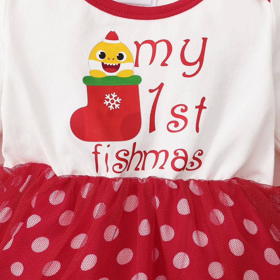 Baby Shark 2-piece Baby Girl 1st Christmas Polka Dots Bodysuit Tutu Dress with Headband Red/White big image 5