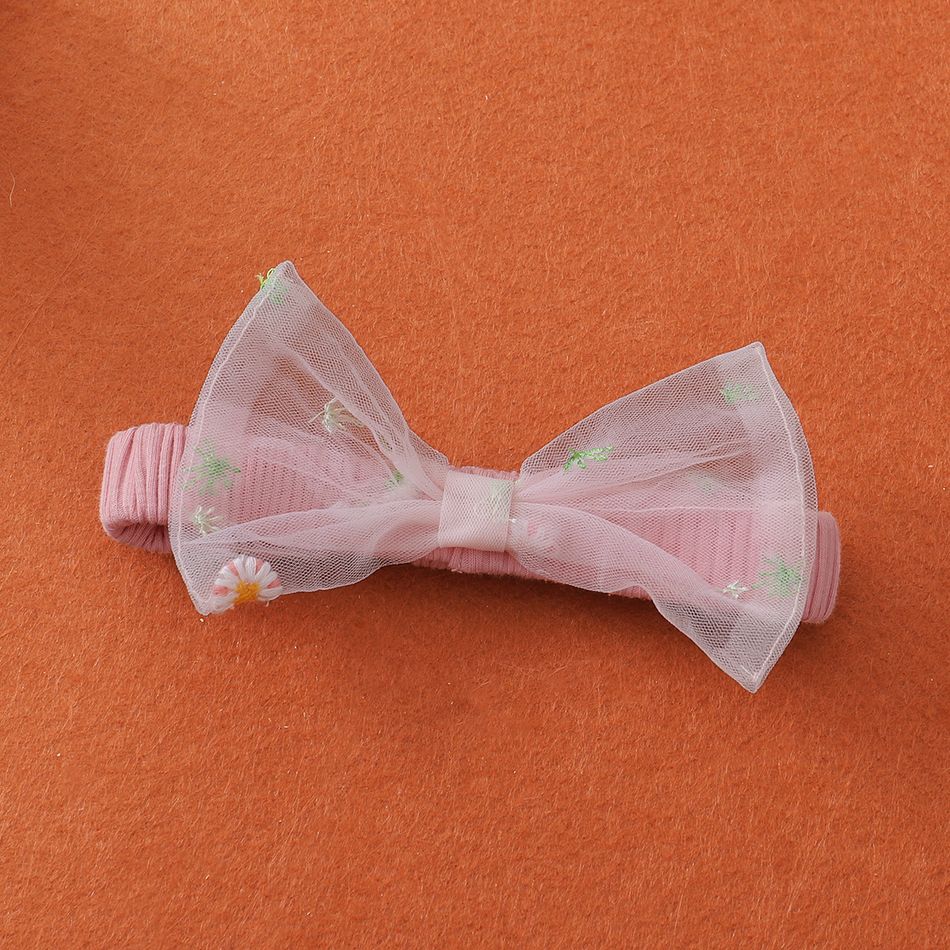 2pcs Baby Floral Embroidered Mesh Splicing Long-sleeve Ribbed Romper Dress Set Pink big image 7