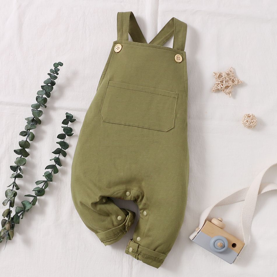 Solid Pocket Decor Sleeveless Baby Jumpsuit Overalls Green