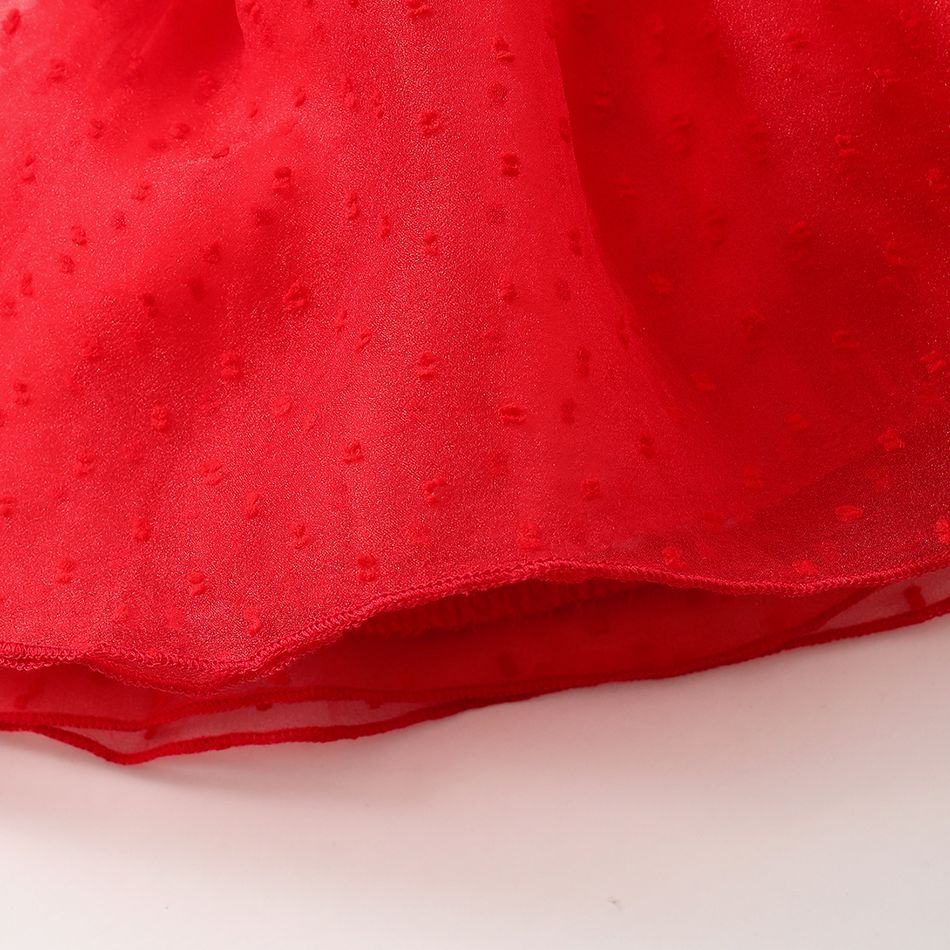 2pcs Baby Girl Polka Dots Sleeveless Splicing Swiss Dot Mesh Dress with Headband Set Black/White/Red big image 3