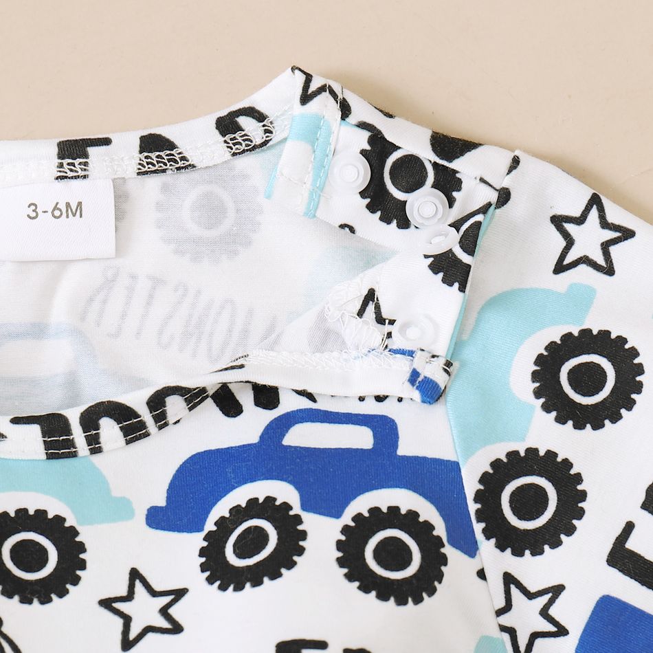 Baby Boy All Over Cartoon Car and Letter Print Short-sleeve Colorblock Jumpsuit Multi-color big image 5