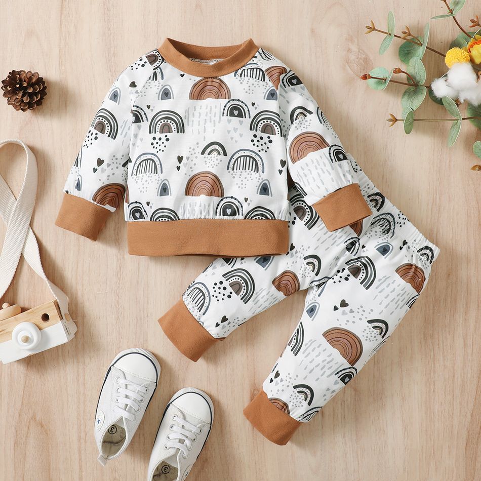 Baby 2pcs All Over Print Khaki Long-sleeve Pullover Set Khaki big image 1