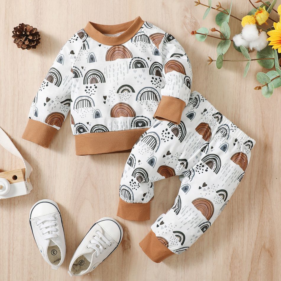 Baby 2pcs All Over Print Khaki Long-sleeve Pullover Set Khaki big image 2