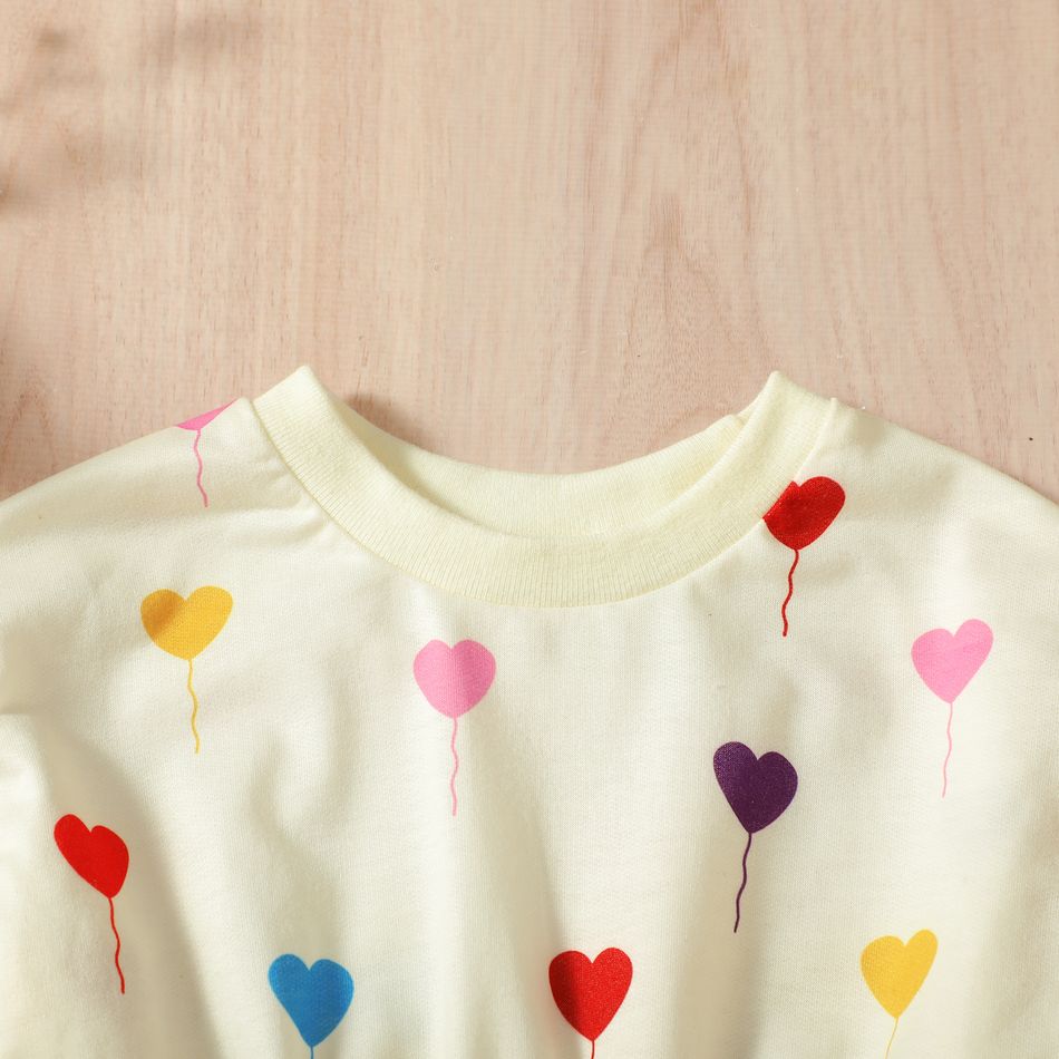 Toddler Girl Colorful Heart Print Ruffle Hem Long-sleeve Dress Colorful big image 5