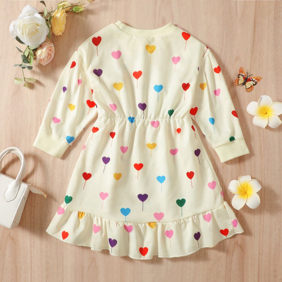 Toddler Girl Colorful Heart Print Ruffle Hem Long-sleeve Dress Colorful big image 2