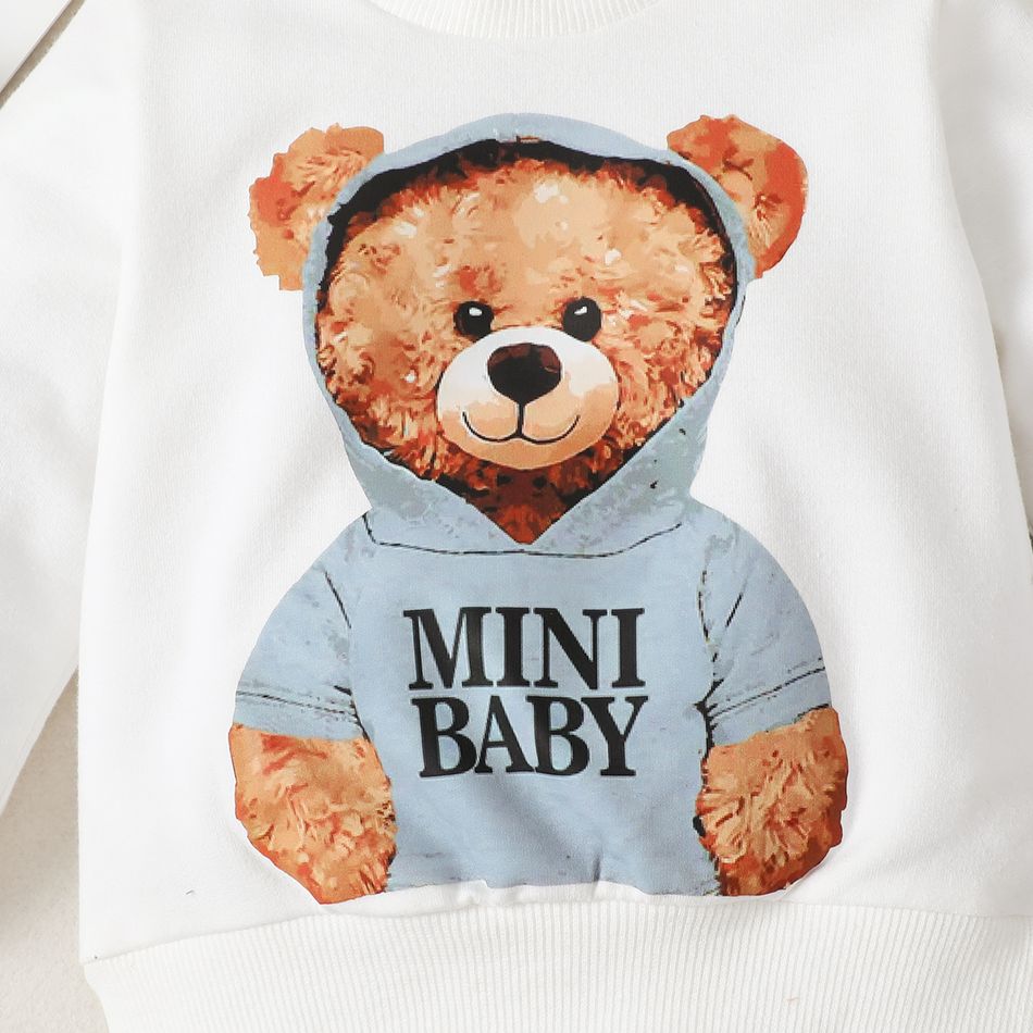 2pcs Baby Boy 100% Cotton Ripped Jeans and Bear Print Long-sleeve Sweatshirt Set OffWhite big image 5