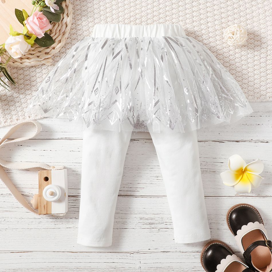 Baby Girl 95% Cotton Elasticized Waist Spliced Glitter Mesh Leggings White big image 3