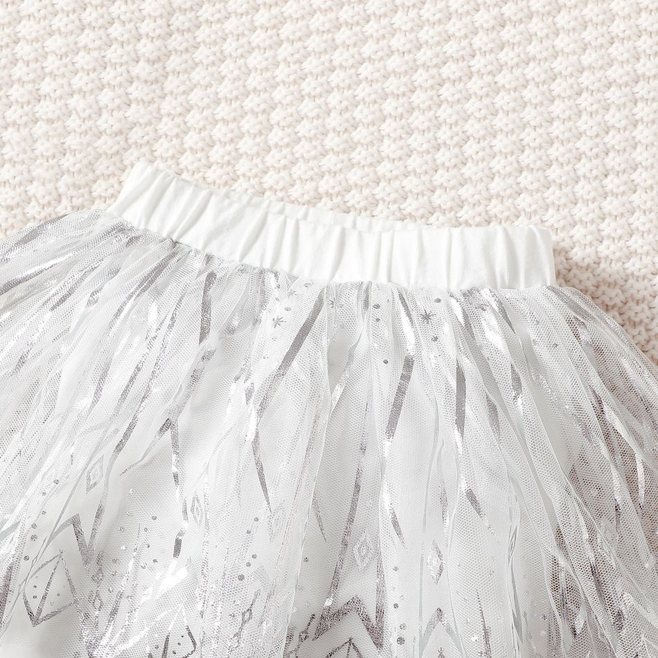 Baby Girl 95% Cotton Elasticized Waist Spliced Glitter Mesh Leggings White big image 4