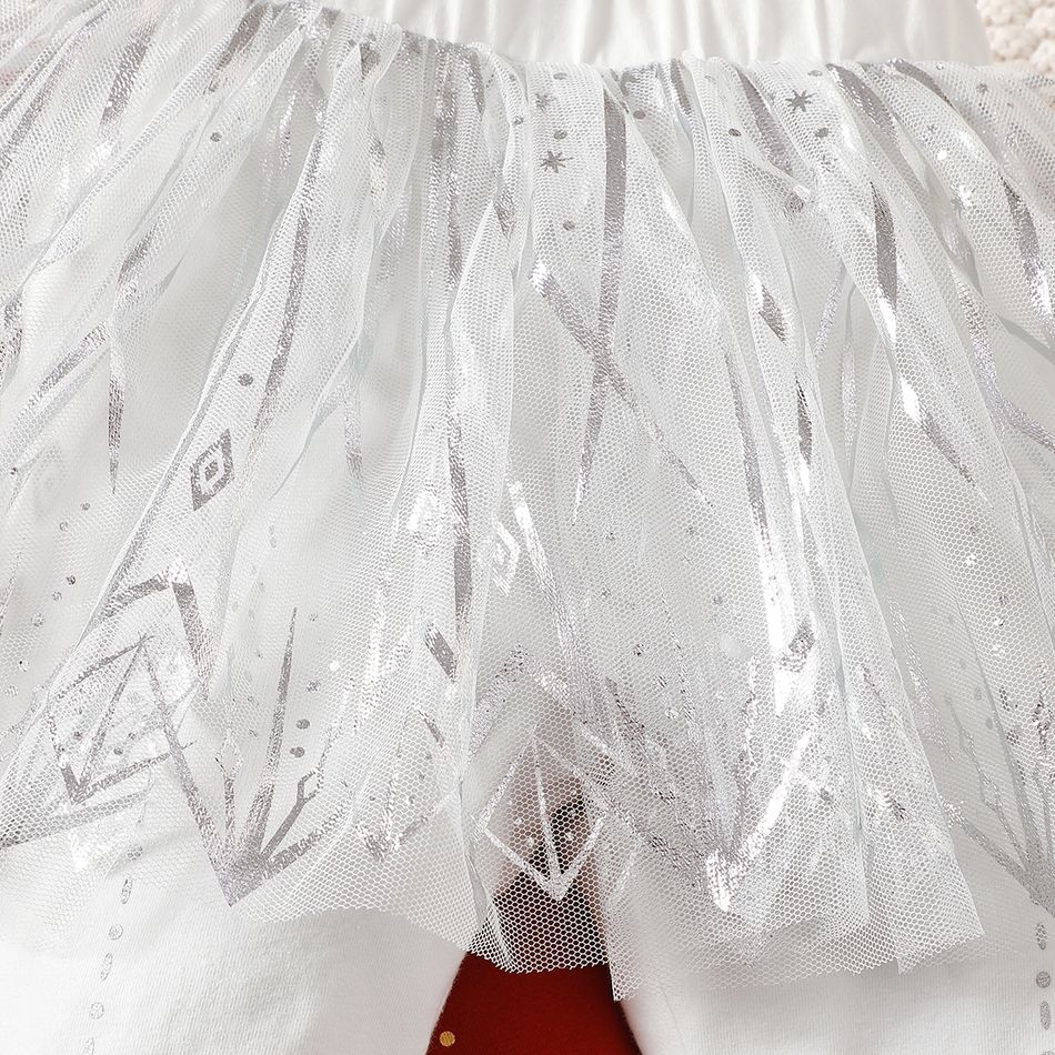 Baby Girl 95% Cotton Elasticized Waist Spliced Glitter Mesh Leggings White big image 6