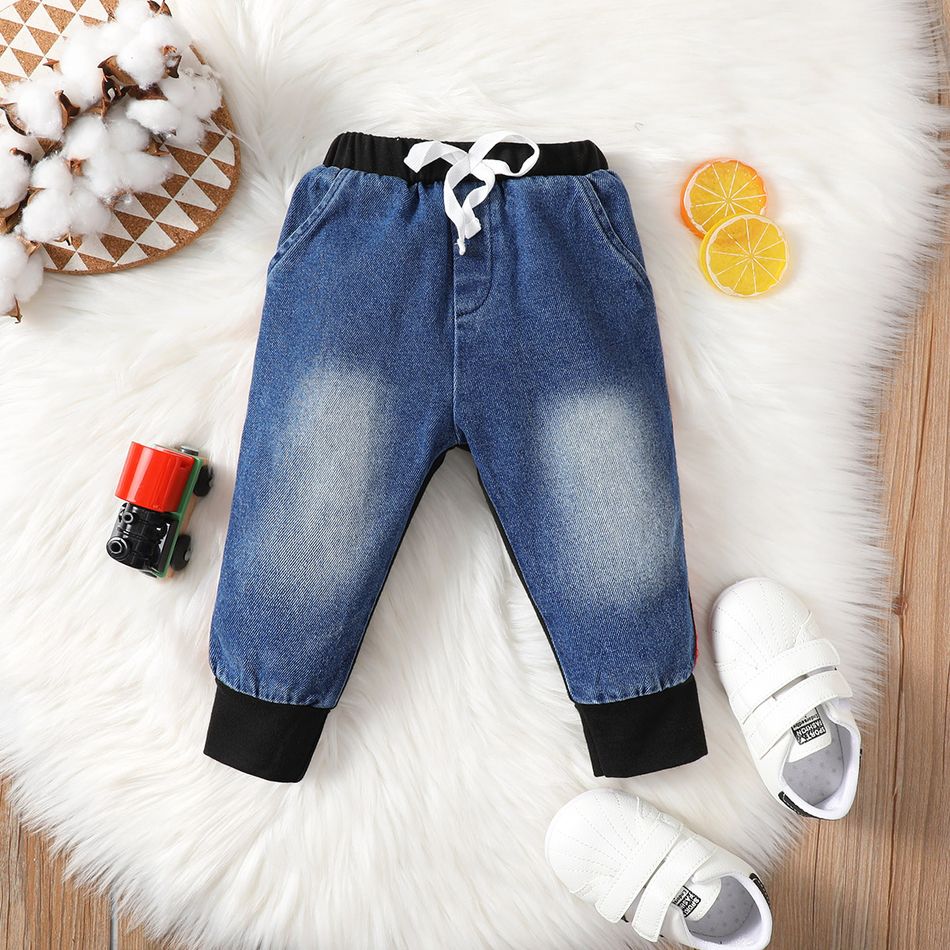 Baby Boy Colorblock Spliced Denim Pants Jeans Black big image 1
