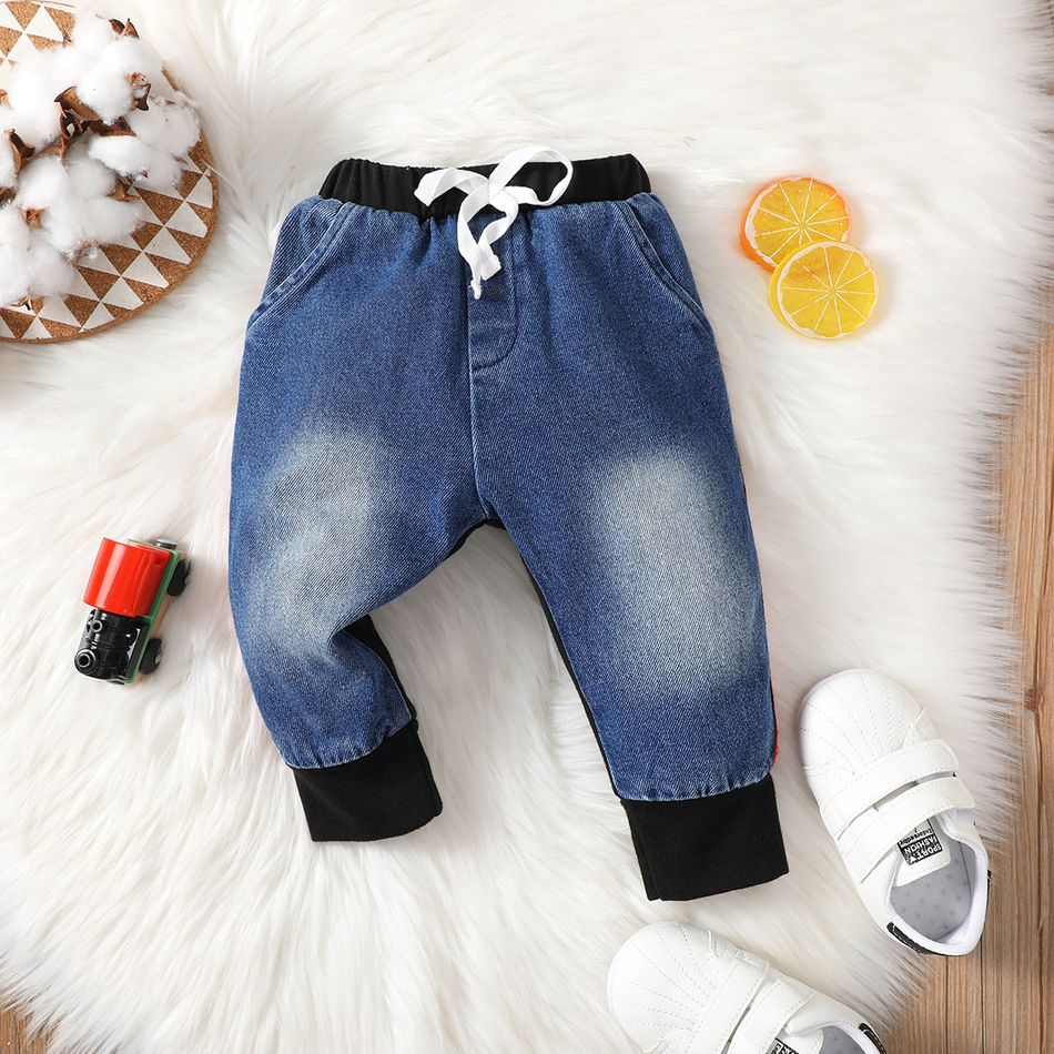 Baby Boy Colorblock Spliced Denim Pants Jeans Black big image 4