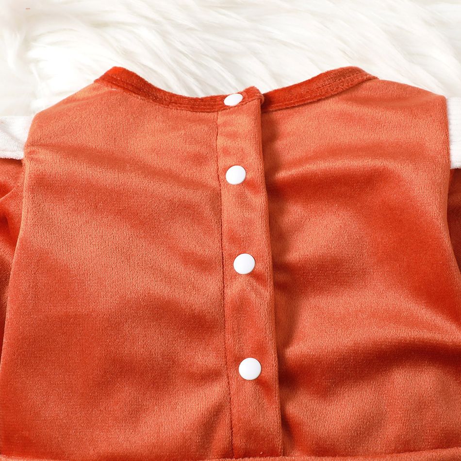 2pcs Baby Girl Fox Embroidered Long-sleeve Velvet Jumpsuit with Headband Set Reddishbrown big image 6